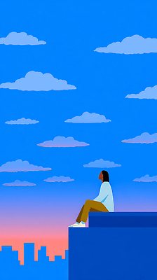 JPG 응시 예술 생각 일러스트 자연 하늘 미소 사람 파란색 평화 노을 감상 도시 시간 저녁 옥상 심플 색감 루프탑 전경 국내일러스트 AI일러스트 AI콘텐츠 자연요소 시선 컬러 컨셉 표정 풍경 파티 야간 생태계 파일형식 탑뷰