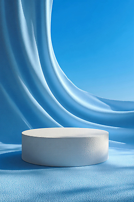 JPG 편집이미지 디자인 예술 컬러 백그라운드 조명 파란색 공간 원형 구조물 부드러움 포디움 스타일 이미지편집 AI컴퓨터그래픽 AI콘텐츠 도형 건축 무대 감각 파일형식