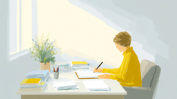 JPG 식물 학생 종이 일러스트 창문 아침 주택 따뜻함 일상 학습 사무실 햇빛 노란색 환경 기록 작업 집중 창가 책상 문서 국내일러스트 AI일러스트 AI콘텐츠 주간 교육 컬러 가구 컨셉 비즈니스 건물 라이프 태양 파일형식