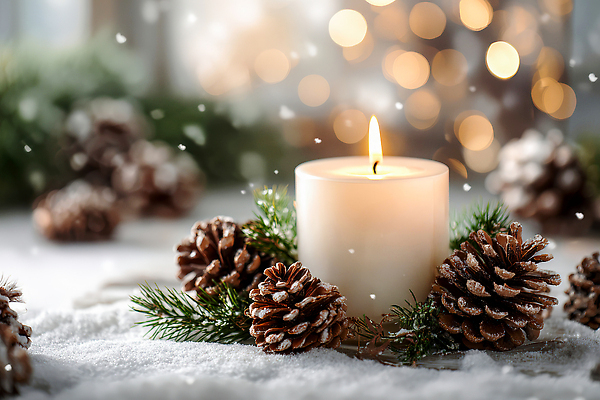 JPG 편집이미지 크리스마스 겨울 초 자연 따뜻함 빛 인테리어 소리 소나무 편안함 솔방울 편집실사 AI포토 AI콘텐츠 나무 디자인 계절 기념일 감각 CG 생태계 파일형식