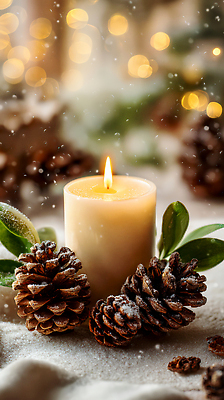 JPG 편집이미지 크리스마스 겨울 촛불 자연 휴식 조명 주택 따뜻함 장식 고요 흰색 분위기 솔방울 방안 편집실사 AI포토 AI콘텐츠 계절 기념일 컬러 컨셉 초 건물 CG 생태계 파일형식