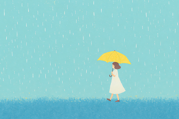 자연요소 옷 계절 여자 감정 어린이 컬러 컨셉 모션 날씨 말하기 라이프 미술도구 생태계 파일형식 우산 소녀 걷기 평화 하늘 노란색 드레스 백그라운드 물감 풍경 자연 청명 여름 우울감 고요 일상 예술 회화 국내일러스트 일러스트 JPG 비