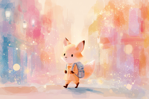 JPG 나무 동물 캐릭터 감정 여행 백그라운드 가방 일러스트 조명 거리 풍경 빛 걷기 일몰 분위기 그림 여우 마법 색감 국내일러스트 AI일러스트 AI콘텐츠 식물 잡화 컨셉 포유류 모션 노을 파일형식