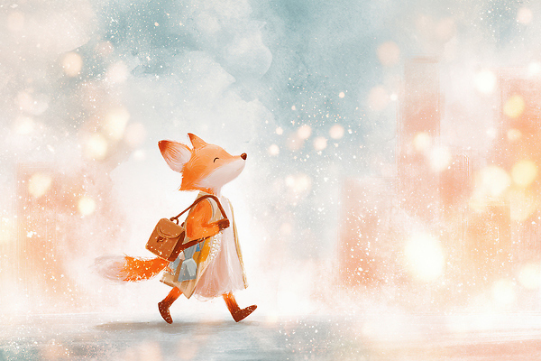 JPG 캐릭터 옷 행복 어린이 백그라운드 가방 일러스트 아침 친구 도시풍경 걷기 귀여움 산책 도시 저녁 여우 밝은색 국내일러스트 AI일러스트 AI콘텐츠 주간 잡화 감정 컨셉 포유류 관계 모션 휴식 사람 풍경 야간 파일형식