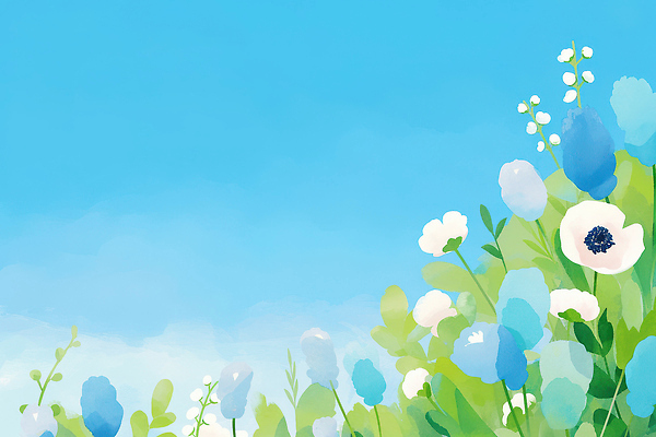 JPG 식물 꽃 화초 컬러 꽃밭 일러스트 자연 생명 풍경 초록색 파란색 봄 감상 흰색 만개 뷰티풀 국내일러스트 AI일러스트 AI콘텐츠 계절 생태계 파일형식