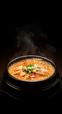 JPG 편집이미지 한식 음식 재료 요리 식사 뚝배기 향기 두부 대파 김치찌개 고춧가루 편집실사 AI컴퓨터그래픽 AI콘텐츠 찌개 가루 CG 냄새 파 파일형식
