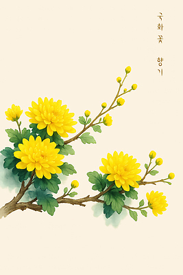 PSD 식물 꽃 줄기 잎 일러스트 자연 생명 국화 따뜻함 미소 평화 정원 봄 금색 꽃봉오리 향기 조화 뷰티풀 국내일러스트 계절 컬러 컨셉 표정 생태계 냄새 파일형식