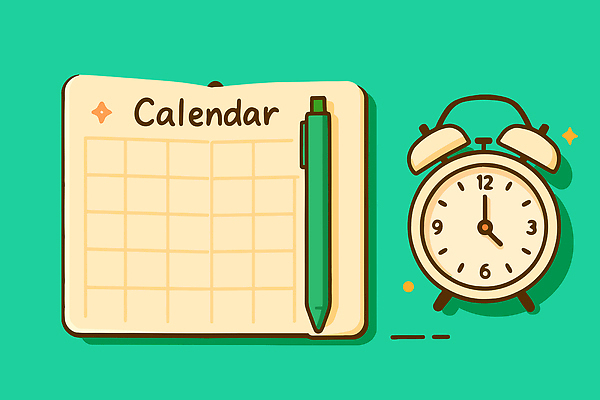 여유 일러스트 새해 관리 일상 펜 자명종 달력 기록 시간 업무 날짜 계획 집중 책상 준비 정리 시간관리 국내일러스트 AI파일 감정 시계 가구 컨셉 라이프 필기구 알람 작업 파일형식 벡터