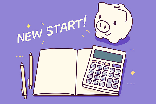 일러스트 새해 경제 학습 펜 공책 저축 계산기 목표 계획 준비 정리 청사진 자산관리 목표설정 재정 창의성 국내일러스트 AI파일 교육 컨셉 문구용품 금융 필기구 장비 파일형식 벡터