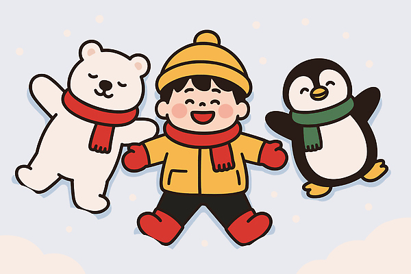 동물 행복 어린이 장갑 겨울 일러스트 놀이 밝음 웃음 빨간색 친구 노란색 귀여움 스카프 즐거움 펭귄 북극곰 겨울옷 장면 국내일러스트 AI파일 잡화 옷 계절 감정 컬러 컨셉 곰 관계 조류 표정 사람 목도리 파일형식 벡터