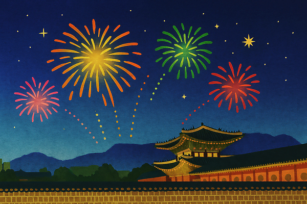 JPG 전통 별 문화 어린이 상징 컬러 일러스트 가족 하늘 조명 한국 불꽃놀이 밝음 풍경 이벤트 축제 궁전 저녁 즐거움 뷰티풀 카운트다운 국내일러스트 자연요소 감정 아시아 고건축 관계 놀이 사람 야간 파일형식