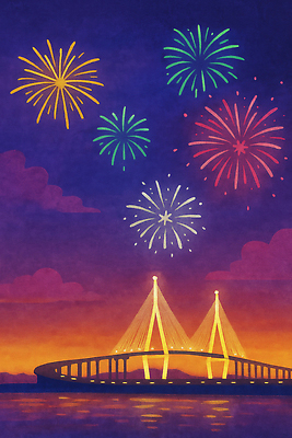 JPG 기념일 길 컬러 일러스트 자연 하늘 조명 불꽃놀이 풍경 이벤트 여름 빛 반사 축제 열기구 수면 저녁 뷰티풀 카운트다운 풍경화 국내일러스트 계절 항공교통 놀이 물 야간 그림 생태계 파일형식