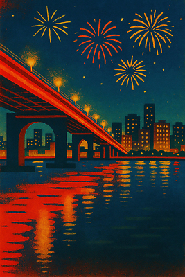 JPG 야경 일러스트 밤하늘 조명 불꽃놀이 풍경 이벤트 여러명 물 여름 빛 반사 축제 황혼 도시 도심 저녁 즐거움 장면 랜드마크 카운트다운 국내일러스트 자연요소 계절 감정 다수 놀이 하늘 사람 일몰 야간 파일형식 풍경_경치