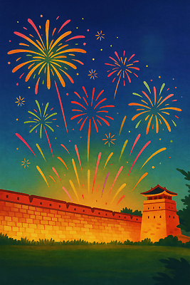 JPG 전통 기념일 문화 컬러 일러스트 자연 하늘 조명 불꽃놀이 풍경 이벤트 관광지 축제 시간 화려 분위기 저녁 즐거움 뷰티풀 카운트다운 힘찬 국내일러스트 감정 여행 컨셉 놀이 야간 생태계 파일형식