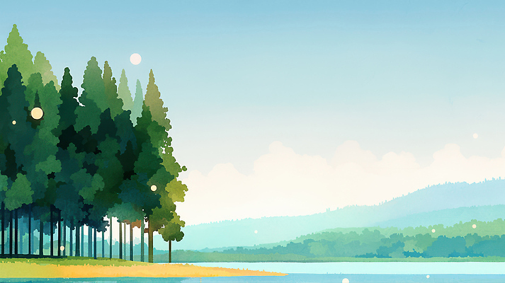 JPG 나무 호수 여유 일러스트 자연 하늘 아침 산 풍경 여름 파란색 빛 평화 수중식물 숲 숲길 생동감 수목 차분 국내일러스트 주간 식물 계절 감정 길 컬러 컨셉 생태계 파일형식
