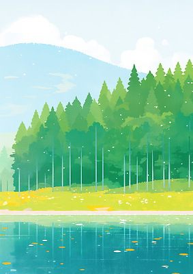 JPG 꽃 호수 물결 일러스트 자연 하늘 산 풍경 여름 평화 환경 일몰 산책 들꽃 숲길 푸른숲 국내일러스트 식물 계절 길 컨셉 휴식 노을 숲 생태계 파일형식