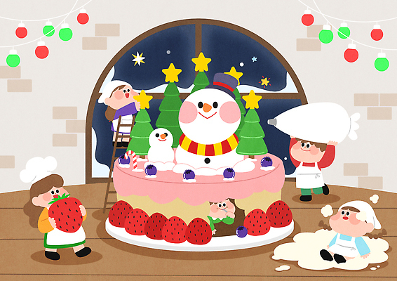 기념일 감정 컨셉 크리스마스 과일 관계 모션 디저트 이벤트 파일형식 벡터 눈사람 케이크 만들기 장식 즐거움 딸기 컬러 분위기 맛 요리 클립아트 친구 파티 크리스마스트리 사탕 행복 국내일러스트 AI파일 일러스트