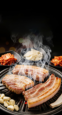 JPG 편집이미지 한식 음식 채소 김치 한국 육류 요리 식사 맛 그릴 바비큐 구이 삼겹살 냄새 편집실사 아시아 컨셉 식재료 주방용품 돼지고기 CG 파일형식