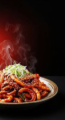 JPG 편집이미지 접시 한식 요리 식사 양념 해산물 오징어 볶음 향료 오징어볶음 참깨 간편조리식품 맛있는 편집실사 식기 음식 연체동물 수중동물 CG 향기 냄새 깨 파일형식