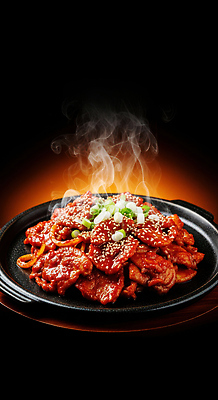 JPG 편집이미지 전통 한식 양파 육류 요리 식사 뜨거움 맛 김 철판 파 제육볶음 제철 편집실사 음식 컨셉 채소 식재료 해조류 CG 파일형식