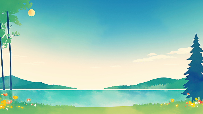 JPG 나무 꽃 호수 일러스트 자연 하늘 휴식 산 풍경 여름 파란색 소풍 평화 일출 소리 일몰 외출 조용 뷰티풀 국내일러스트 AI일러스트 AI콘텐츠 식물 계절 컬러 컨셉 야외활동 노을 생태계 파일형식