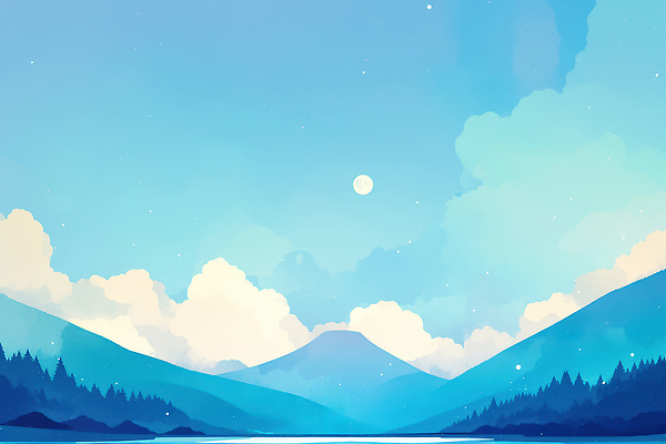 JPG 계절 호수 일러스트 자연 하늘 산 풍경 그래픽 파란색 반사 평화 고요 일몰 수면 숲 포근함 신비 뷰티풀 풍경화 국내일러스트 AI일러스트 AI콘텐츠 컬러 컨셉 물 노을 감각 그림 생태계 파일형식