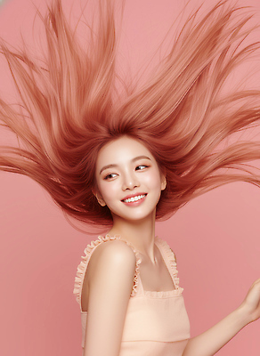 JPG 편집이미지 긴머리 헤어스타일 여자 얼굴 분홍색 백그라운드 표정 미소 웃음 뷰티 촬영 즐거움 의료성형뷰티 편집실사 감정 컬러 사람 신체부위 CG 파일형식