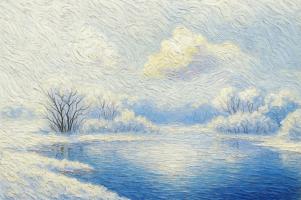 JPG 나무 호수 겨울 일러스트 자연 하늘 풍경 물 파란색 반사 조용 조화 뷰티풀 국내일러스트 자연요소 식물 계절 컬러 생태계 파일형식