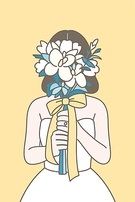 디자인 여자 꽃 행복 신부 꽃다발 결혼 백그라운드 일러스트 결혼식 사랑 파란색 노란색 흰색 그림 조화 뷰티풀 스타일 국내일러스트 AI파일 식물 감정 컬러 사람 이벤트 파일형식 벡터