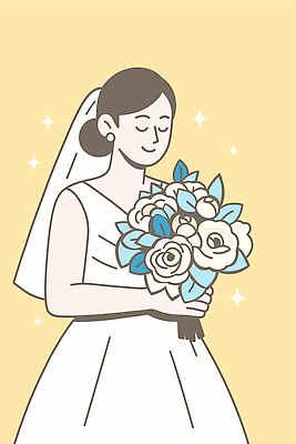 여자 꽃 행복 신부 꽃다발 웨딩드레스 결혼 백그라운드 일러스트 결혼식 사랑 웃음 장식 파란색 노란색 기쁨 축하 눈부심 뷰티풀 순간 국내일러스트 AI파일 식물 드레스 감정 컬러 컨셉 표정 사람 이벤트 파일형식 벡터
