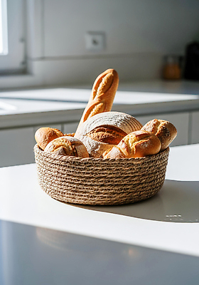 JPG 편집이미지 음식 빵 재료 식탁 아침 따뜻함 풍경 햇빛 바구니 주방 다양 아침식사 편안함 편집실사 AI포토 AI콘텐츠 주간 다수 탁자 태양 식사 감각 CG 파일형식