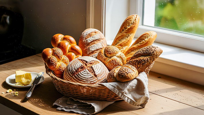 JPG 편집이미지 음식 빵 아침 디저트 요리 햇빛 바구니 주방 식사 빵집 편안함 창가 버터 나무탁자 편집실사 AI포토 AI콘텐츠 주간 창문 탁자 태양 상점 감각 CG 파일형식