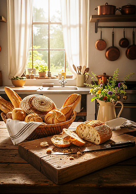 JPG 편집이미지 전통 꽃 음식 빵 재료 가족 자연 탁자 아침 건강 요리 햇빛 바구니 주방 식사 편집실사 AI포토 AI콘텐츠 주간 식물 가구 관계 태양 CG 생태계 파일형식