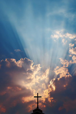 JPG 편집이미지 기독교 종교 십자가 자연 하늘 풍경 빛 햇빛 교회 평화 저녁 신성 조화 뷰티풀 편집실사 AI포토 AI콘텐츠 컨셉 종교건축 건물 태양 야간 CG 생태계 파일형식