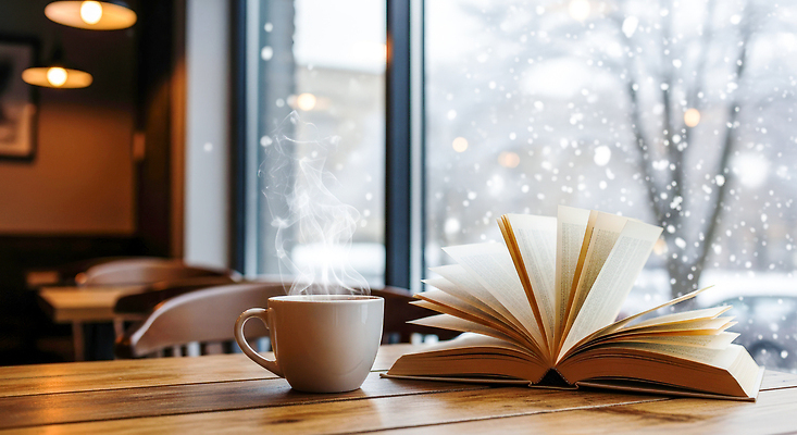 JPG 편집이미지 커피 겨울 창문 휴식 조명 따뜻함 책 독서 카페 분위기 수증기 일과 소음 차분 편집실사 계절 음료 컨셉 상점 소리 CG 파일형식