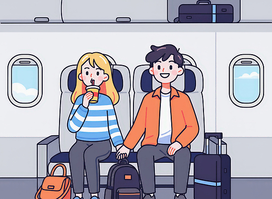 JPG 커플 행복 감정 여행 백그라운드 의자 일러스트 하늘 휴가 거리 비행기 앉기 손잡기 도전 짐 체험 기다림 공항 편안함 국내일러스트 가구 컨셉 관계 항공교통 교통시설 모션 대중교통 감각 파일형식