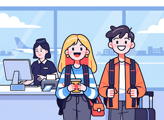 JPG 음료 여행 일러스트 배낭 비행기 대화 미소 여러명 컵 대기 공항 직원 서비스 준비 출발 여권 승객 체크인 국내일러스트 식기 다수 컨셉 가방 항공교통 교통시설 대중교통 표정 말하기 사람 파일형식