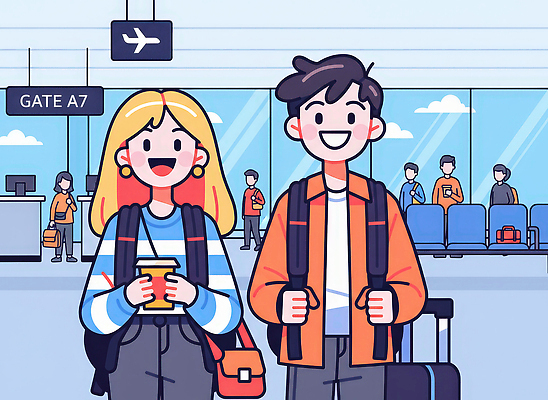 JPG 커피 여행 의자 가방 일러스트 비행기 웃음 여러명 친구 활발 대기 계획 공항 승차 즐거움 준비 출발 게이트 국내일러스트 잡화 감정 음료 가구 다수 컨셉 관계 항공교통 교통시설 모션 대중교통 표정 사람 파일형식