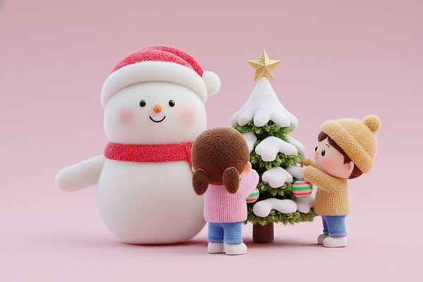 JPG 편집이미지 행복 어린이 분홍색 크리스마스장식 크리스마스 겨울 가족 눈사람 장식 크리스마스트리 즐거움 오브젝트 장면 편집3D 계절 기념일 감정 컬러 관계 사람 3D 파일형식