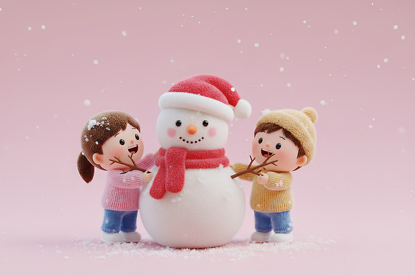 JPG 편집이미지 캐릭터 감정 조각 크리스마스 겨울 눈사람 놀이 실험 나뭇가지 아기 눈송이 즐거움 분홍색배경 편집3D 나무 계절 기념일 분홍색 백그라운드 눈_날씨 사람 3D 파일형식