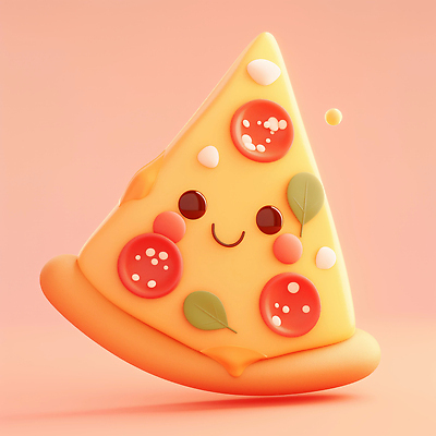 JPG 편집이미지 캐릭터 디자인 음식 분홍색 조각 피자 웃음 장식 장난감 노란색 귀여움 표현 토핑 편집3D 컬러 컨셉 패스트푸드 서양음식 표정 3D 파일형식