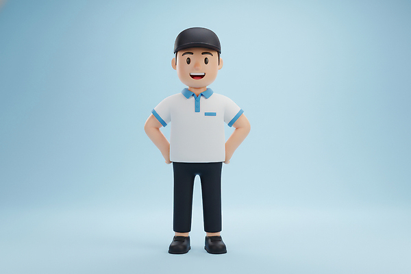 JPG 편집이미지 캐릭터 디자인 옷 남자 어린이 인형 운동화 표정 미소 귀여움 피규어 택배기사 조형 편집3D AI컴퓨터그래픽 AI콘텐츠 신발 컨셉 사람 3D 미니어처 배달원 파일형식