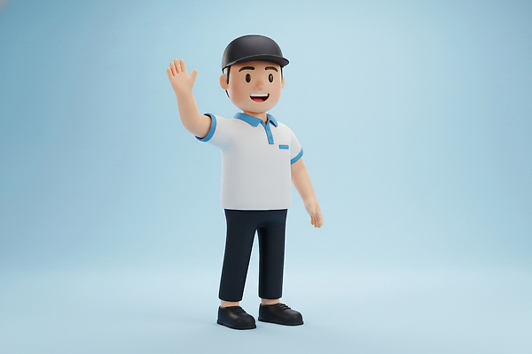 JPG 편집이미지 손짓 택배기사 파란배경 손흔들기 픽셀 편집3D AI컴퓨터그래픽 AI콘텐츠 백그라운드 모션 파란색 3D 배달원 파일형식