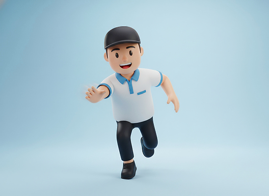 JPG 편집이미지 캐릭터 어린이 인형 백그라운드 티셔츠 바지 모션 표정 파란색 달리기 검은색 흰색 택배기사 즐거움 편집3D AI컴퓨터그래픽 AI콘텐츠 감정 컬러 셔츠 하의 사람 3D 배달원 파일형식