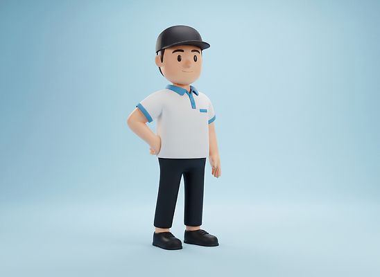 JPG 편집이미지 캐릭터 남자 포즈 유니폼 장신구 캐주얼 표현 택배기사 파란배경 스타일 세련 편집3D AI컴퓨터그래픽 AI콘텐츠 옷 백그라운드 사람 파란색 3D 배달원 파일형식