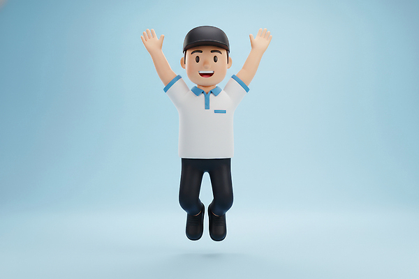 JPG 편집이미지 캐릭터 디자인 행복 포즈 모션 표정 웃음 사람 운동 점프 택배기사 즐거움 스타일 편집3D AI컴퓨터그래픽 AI콘텐츠 감정 건강 3D 배달원 파일형식