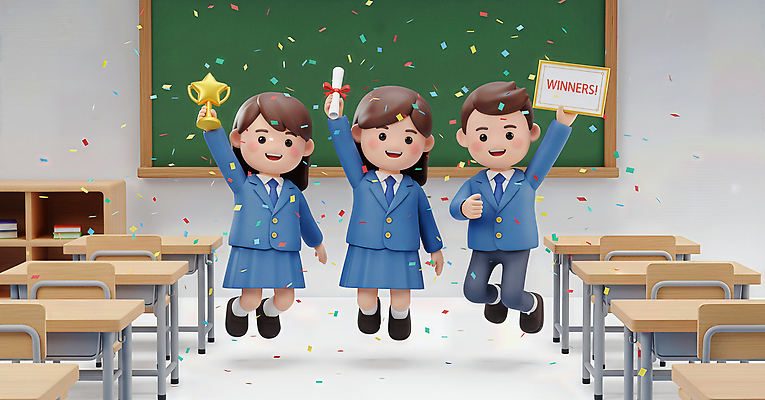 JPG 편집이미지 학생 교복 교실 학교 청소년 기념 이벤트 기쁨 축하 우승 상패 통과 결승 시상식 편집3D AI컴퓨터그래픽 AI콘텐츠 옷 교육 감정 컨셉 사람 3D 최고 상_우승 파일형식