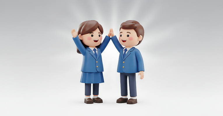 JPG 편집이미지 학생 여자 기념일 남자 행복 교복 청소년 성공 미소 사람 정장 기쁨 축하 표현 동료 소통 편집3D AI컴퓨터그래픽 AI콘텐츠 옷 감정 컨셉 관계 표정 이벤트 3D 파일형식