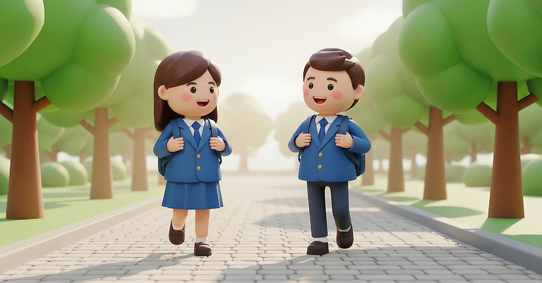 JPG 나무 편집이미지 학생 여학생 교복 남학생 가방 학교 청소년 거리 표정 잔디 태양 걷기 즐거움 편집3D AI컴퓨터그래픽 AI콘텐츠 자연요소 식물 잡화 옷 여자 교육 남자 감정 모션 사람 3D 파일형식