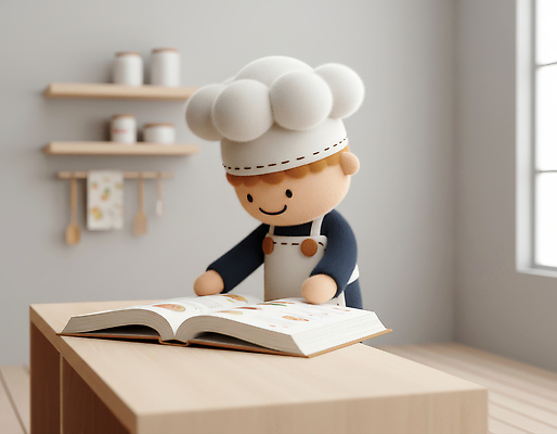 직업 생활용품 컨셉 책 3D 제과제빵 파일형식 요리사 주방 요리책 독서 창문 손재주 요리 음식 공간 집중 준비 주방용품 재료 레시피 JPG 편집3D 편집이미지 제빵사 제빵